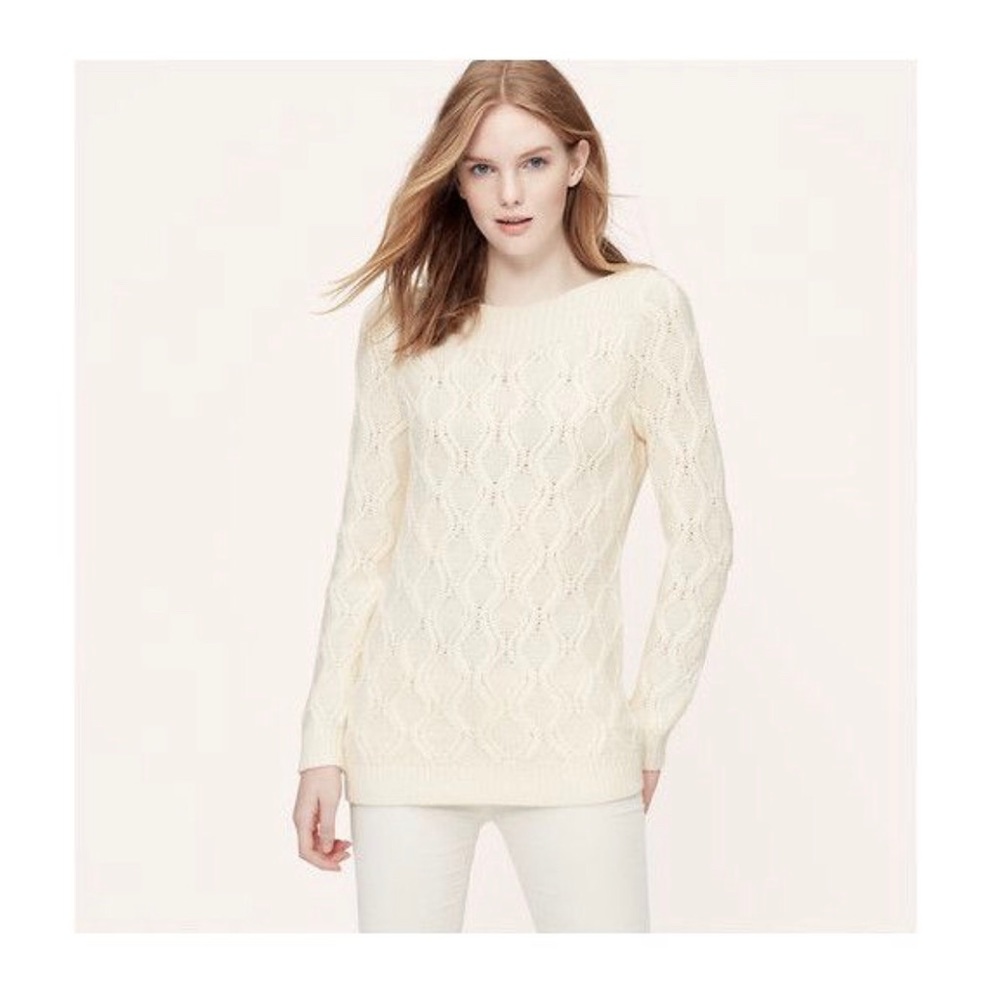 LOFT Cable Knit Sweater Ballet Boatneck